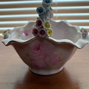 Floral Ceramic Bowl with Handle